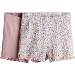 H&M Ribbed Cotton Cycling Shorts 2-pack - Pink/Floral (1262117002)