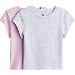 H&M Cotton Jersey Tops 2-pack - Light Pink/Light Grey Marl (1229754006)