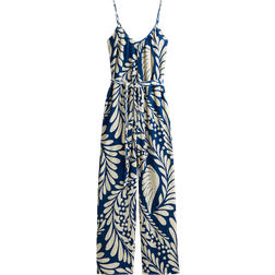H&M Jumpsuit With Tie Belt - Blue/Cream Patterned