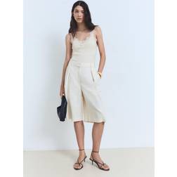 Mango Beige Linne Med Breda Axelband Och Spetskanter - Beige