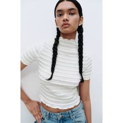 H&M Overlock Detail Smocked Top - White