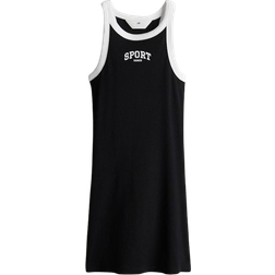 H&M Ribbed Cotton Dress - Black/Sport Games (1273931001)