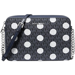 Michael Kors Jet Set Large Polka Dot Signature Logo Crossbody Bag - Navy