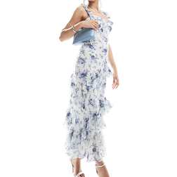 New Look Ruffle Asymetric Midi Dress - Blue