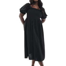 New Look Curve Milkmaid Puff Sleeve Midi Dress - Black