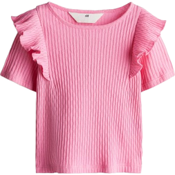 H&M Flounce Trimmed Cotton Top - Pink