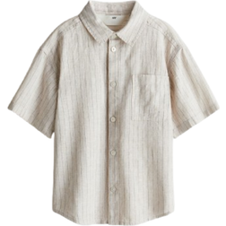 H&M Short-Sleeved Linen-Blend Shirt - Beige/Striped (1274056002)