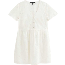 New Look Broderie Anglaise V Neck Mini Dress - White