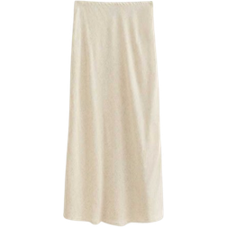 New Look Linen Blend Bias Cut Midi Skirt - Stone