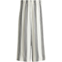 H&M Cropped Pull On Trousers - Cream/Striped
