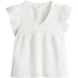 H&M Frill-Trimmed Cotton Blouse - White