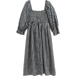 New Look Curves Gingham Print Shirred Bust Midi Dress - Black