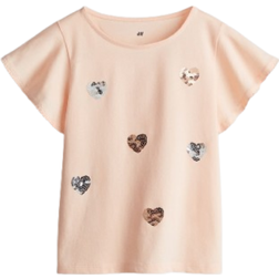 H&M Sequin Motif Top - Peach Pink/Hearts (1282315005)