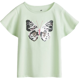 H&M Sequin-Motif Top - Light Green/Butterfly (1282315004)