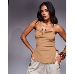 River Island Womens Textured Trim Bandeau Top - Beige