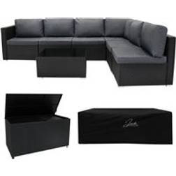 MonsterShop Rattan Modular 7 Piece Furniture 700L Storage Box - Black Outdoor Lounge Set