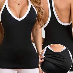 Shein Camisole Mit Gekreuzten Trägern 2-in-1 Sport-Yoga-Weste - Schwarz