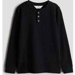 H&M Boys Black Waffled Jersey Henley Top - Black