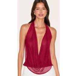 PrettyLittleThing Mesh Halter Neck Top - Red