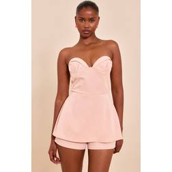 PrettyLittleThing Woven Bust Cup Detail Peplum Playsuit - Dusty Pink