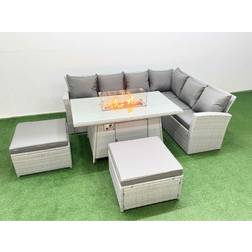 Fimous Modern 8-Seat Rattan With Fire Pit Table - Grey Patio Dining Set