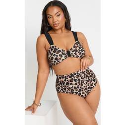 Yours Leopard Print Contrast Strap Bikini Top - Brown