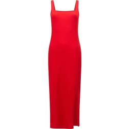 French Connection Square Neck Ribbed Bodycon Midi Dress - Red