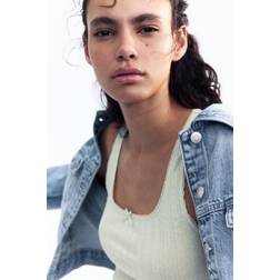 H&M Dame Tanktop I Pointellejersey - Grøn