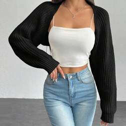 Shein Ballettcore Gerippte Strick Raglanarm Bolero Crop Strickjacke - Trägertop