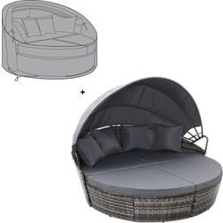 EVRE Mixed Grey Bali Day Bed Garden Furniture With Canopy & Cover Outdoor Lounge Set