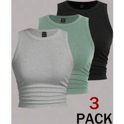 Shein Damen Multi-Color Gestrickte Crop Top Träger-Tops - Sommer