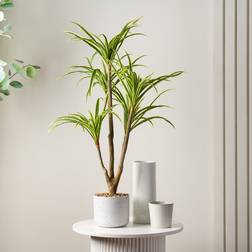 Scottish Everlastings Real Touch Yucca Tree in White Speckled Pot - Green Artificial Plant