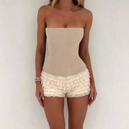 Shein Women's Summer Solid Color Mesh Camisole With Belted Waist