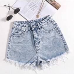 Shein Damen Loose Lässig Denim Shorts - Kanten/Taschen