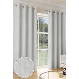 Enhanced Living Tokyo' Grey Velvet Embossed Eyelet Thermal Dimout Curtain Pair 168cm width x 229cm Drop
