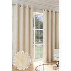 Enhanced Living Tokyo' Cream Velvet Embossed Eyelet Thermal Dimout Curtain Pair 168cm width x 183cm Drop
