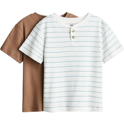H&M Henley T-shirts 2-pack - Matte Green/Turquoise (1284096003)