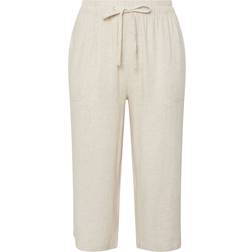 Yours Linen Cropped Trousers - Natural Brown