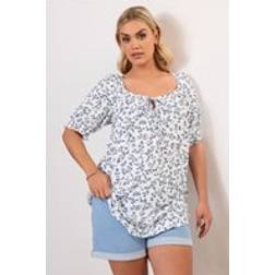 Yours Floral Print Tie Front Top - White