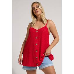 Yours Broderie Anglaise Button Vest Top - Red