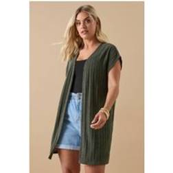 Yours Curve Ribbed Jersey Cardigan - Khaki/Green