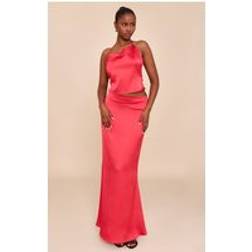 PrettyLittleThing Satin Mid Rise Maxi Skirt - Tomato Red