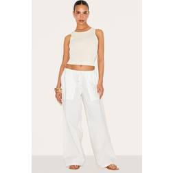 PrettyLittleThing Petite Drawstring Waist Trousers - White