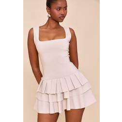 PrettyLittleThing Stretch Woven Pleated Skort Romper - Light Taupe