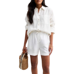 New Look Linen Blend Drawstring Waist Shorts - White