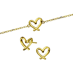 Pan Jewelry Heart Bracelet and Earrings Set - Gold