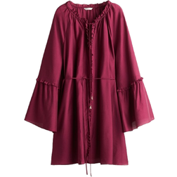 H&M Trumpet-Sleeved Tunic Dress - Burgundy