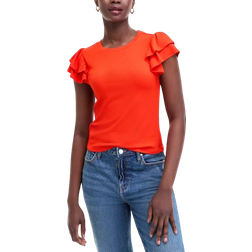 On 34th Women's Flutter Sleeve Ribbed Top - Fiery Red