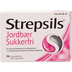 Strepsils Jordbær Sukkerfri 1.2mg 36 stk Sugetablet