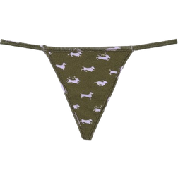 PINK Cotton V String Panty - Casual New Olive Dog Print